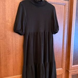 Zara Black Knit Midi Babydoll Dress